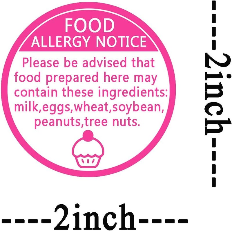 Limarqabel 500pcs Allergy Sticker for Cake 2 Inch Pink Allergen Labels Food Safety Stickers for Bakery, Party,Restaurants - Image 2